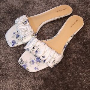 Reformation Floral Sandals in White and Blue